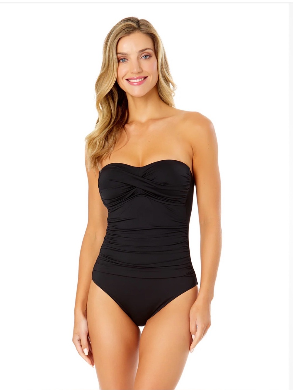 Anne Cole Black Strapless Ruched One-Piece Swimsuit Size 14 - Picture 7 of 7